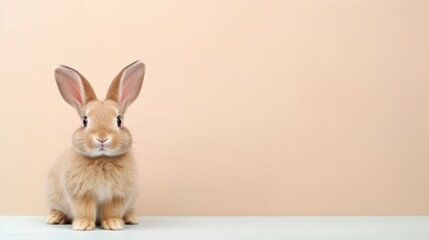 Obraz premium cute animal pet rabbit or bunny brown color smiling and laughing isolated with copy space for easter background, rabbit, animal, pet, cute, fur, ear, mammal, background, celebration, generate by AI