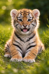 Obraz premium A tiger cub that seems happy