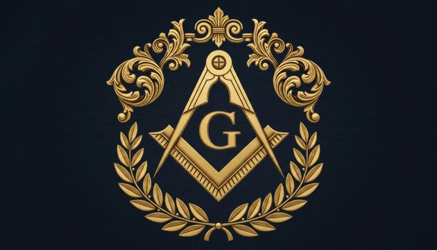 Ornate golden freemasonry symbol with laurel wreath