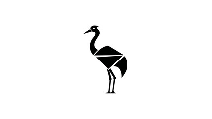 Fototapeta premium Geometric illustration of a standing bird in silhouette, black against a white background