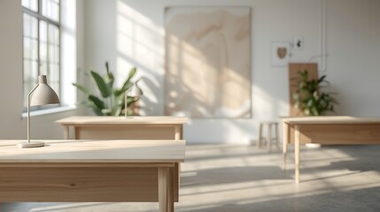 Fototapeta premium Generative AI Spacious Modern Classroom with Natural Light and Minimalist Design