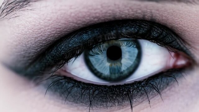 Close-up of a woman's eye with dramatic makeup