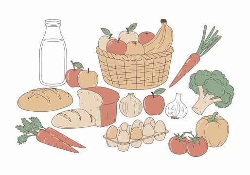 Healthy Grocery Assortment Vector Illustration of Fresh Vegetables and Fruit