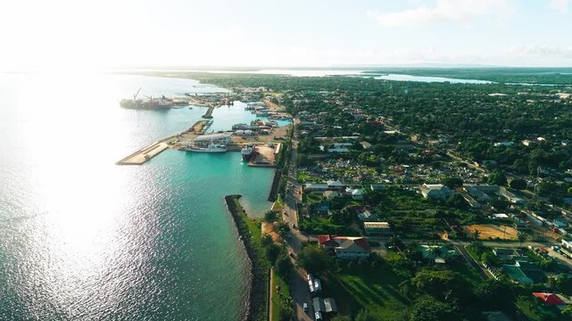 Aerial Drone View of Tonga Tongatapu & Nuku'Alofa Island Coastline and Urban Streets 4K