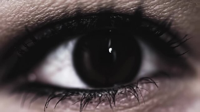 Close-up of a dark eye with dramatic makeup and eyelashes