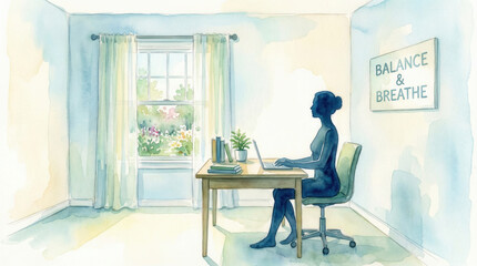 Obraz premium Posture correction and ergonomic design create comfortable workspace promoting health and focus in calm home office environment