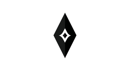 Fototapeta premium A black, elongated diamond shape with a smaller white diamond in the center on a white background
