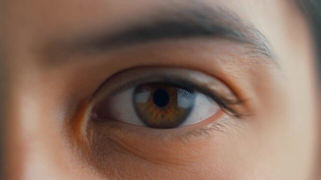 Detailed macro view of a striking human eye, revealing the intricate patterns of the iris and the profound depth of human vision and perception