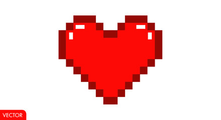 Obraz premium Pixel Heart Icon, Retro Gaming Symbol, Red Heart Shape, 8-bit Graphics