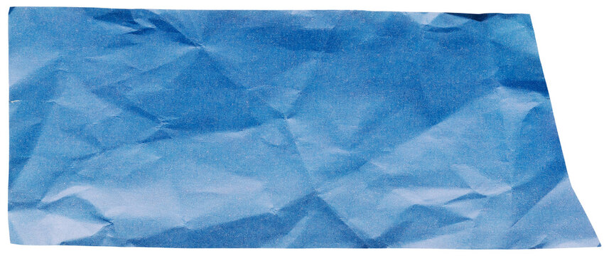 Cut out crumpled blue strip of paper with halftone pattern, magazine scrap isolated for collage