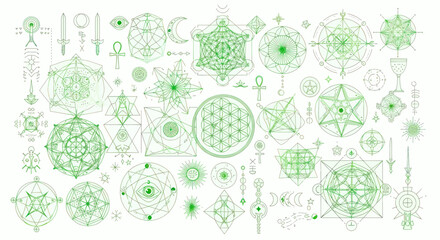 Fototapeta premium Sacred Geometry Symbols Collection: Esoteric Symbols, Mysticism, Occult, Spiritual Patterns