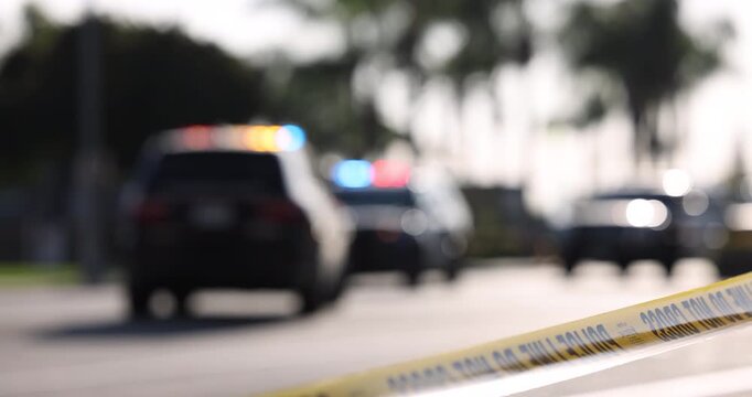 Abstracted view of police units on the scene of an accident. 