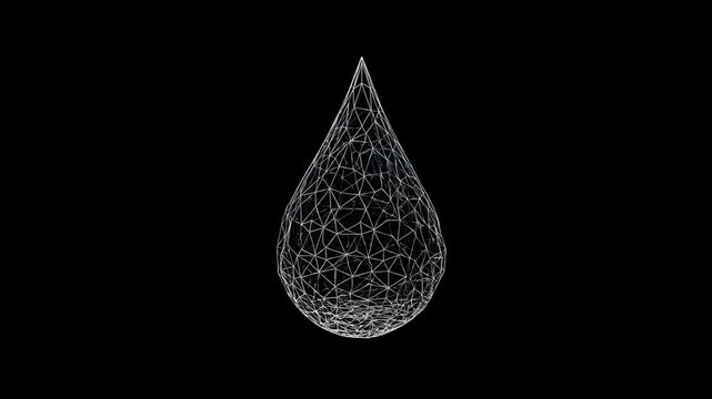 Water drop black background abstract digital network polygon wireframe minimal geometric liquid droplet mesh low poly line art shape modern design technology concept 3d render futuristic calm style