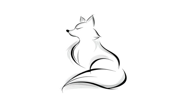 A sitting fox illustration drawn with black and gray brushstrokes and resting eyes