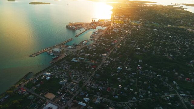 Aerial Drone View of Tonga Tongatapu & Nuku'Alofa Island Coastline and Urban Streets 4K
