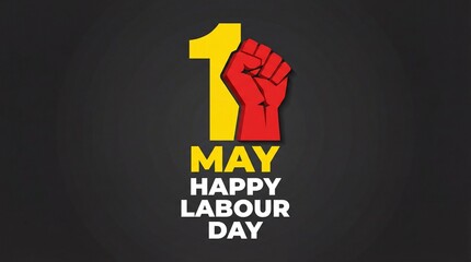 1 may Happy labour day vector label with strong protest fist isolated on grey background with rays. vector happy labor day background or banner with man hand. workers may day poster