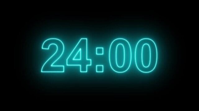 29 minutes digital countdown animation displays a timer counting down minutes and seconds. Perfect for presentation pauses. HUD user interface with technology stopwatch digital countdown.