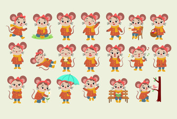 Fototapeta premium Cute Cartoon Mouse Characters Set