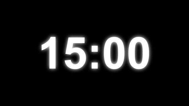 20 minutes digital countdown animation displays a timer counting down minutes and seconds. Perfect for presentation pauses. HUD user interface with technology stopwatch digital countdown.