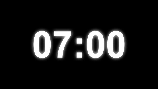 12 minutes digital countdown animation displays a timer counting down minutes and seconds. Perfect for presentation pauses. HUD user interface with technology stopwatch digital countdown.