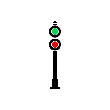 Traffic light signal with red and green lights, indicating stop and go for vehicles and pedestrians