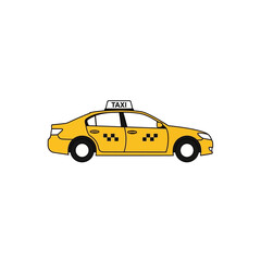 Fototapeta premium Simple yellow taxi car illustration depicting urban transportation, quick passenger pick-up service, and convenient city travel for modern commuting needs