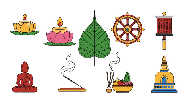 Buddha statues and religious symbols.