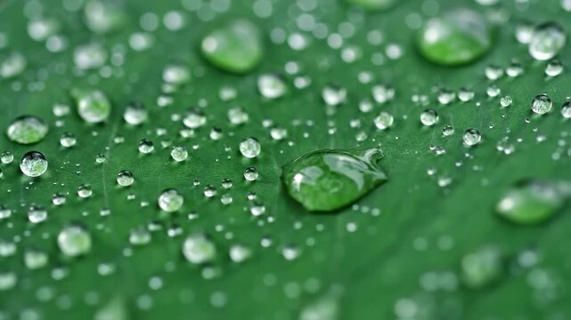 Close-up of water droplets on a green leaf