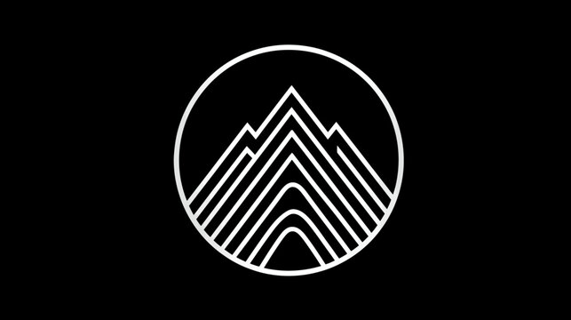 Minimalist Geometric Mountain Peaks Icon in a Circle. Modern Stylized Linear Design for Nature, Adventure, or Outdoors Concept.