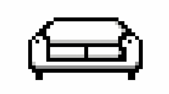 Pixel art white sofa icon illustration. Simple pixelated two-seater couch graphic element for retro design.