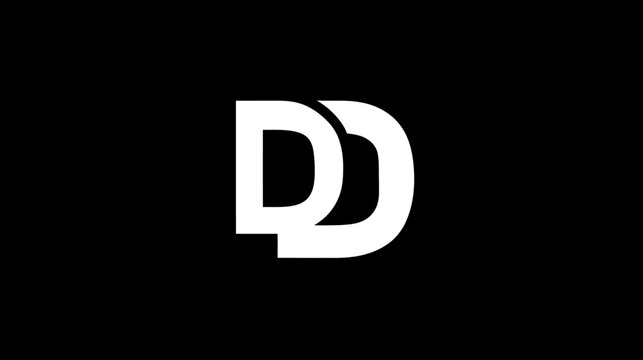 Modern abstract white letter D monogram on black background. Elegant initial typography design element for branding and identity.