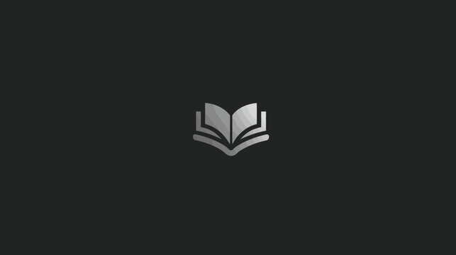 Minimalist silver open book icon on a dark background, symbolizing education, knowledge, reading, and learning. Modern graphic design element.