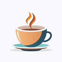 Obraz premium Steaming hot coffee cup on a saucer, minimalist illustration.