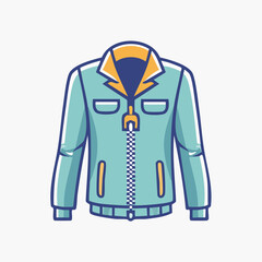 Naklejka premium Stylish blue jacket with zipper and pockets, front view.