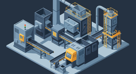 Fototapeta premium Modern Industrial Factory Production Line Isometric View.
