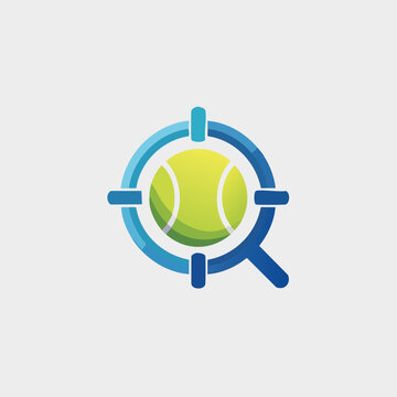 Tennis ball in focus inside a search target logo.
