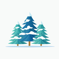 Obraz premium Three snow-covered pine trees stand together in a winter landscape.