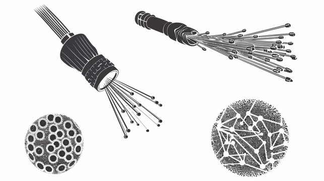 Abstract black and white illustration of scientific or technological devices and structures