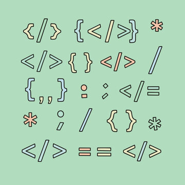 Colorful coding symbols and characters.