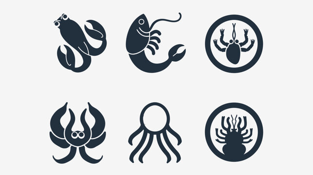 Simplified illustrations of marine life, including crustaceans and other sea creatures