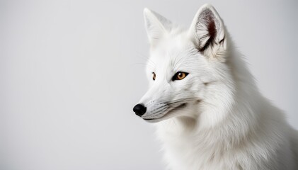 Fototapeta premium Arctic Fox Portrait: A majestic arctic fox, with pristine white fur and amber eyes, gazes thoughtfully, exuding an air of quiet dignity and resilience. 