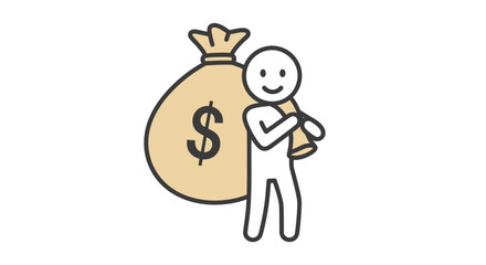Person Holding Money Bag Illustration. © Untung