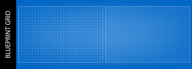 Blue paper overlay with digital pattern of squares and dots. Drawing bg grid and scan print graph, vector HUD element. Architectural matte effect of millimeter data chart, technical builder blueprint
