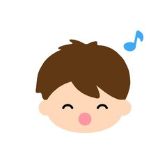 Obraz premium 音楽を楽しむ男の子の顔アイコン｜歌う子供のかわいいイラスト・シンプルで楽しい表情素材