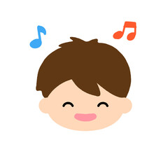 Fototapeta premium 音楽を楽しむ笑顔の男の子の顔アイコン｜歌う子供のかわいいイラスト・シンプルで楽しい表情素材