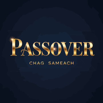 A luxurious golden "PASSOVER" text with "CHAG SAMEACH" below it, set against a deep blue background with sparkling light effects, celebrating the Jewish holiday.