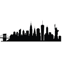 Obraz premium New york city skyline silhouette featuring the statue of liberty and bridge