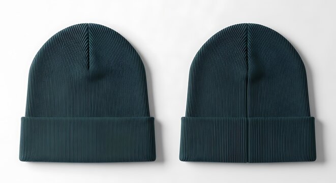 flat lay mockup of a dark teal color beanie