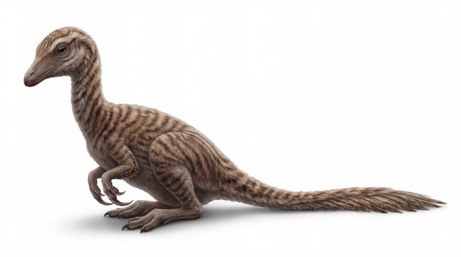 Mononykus olecranus adult male resting relaxed, small theropod dinosaur in calm posture showing relaxed behavior, detailed prehistoric animal isolated white background
