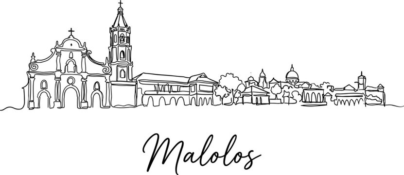 Malolos City Philippines skyline continuous line drawing with Barasoain Church vector